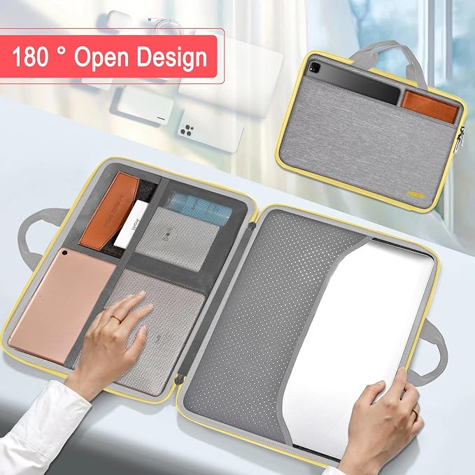 Hseok Laptop Case 13.3-14 inch Sleeve, TSA Computer Handbag Water-Resistant and Shockproof Bag Compatible with MacBook Pro/Neo 14", Mac Air/Pro 13.3" and 13"-14" Notebooks Chromebooks,Gray-Yellow