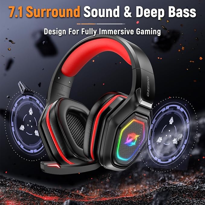 Ozeino 2.4GHz Gaming Headset Wireless with Flip Mic for Ps5, Ps4, PC, Gaming Headphones with USB-A & USB-C Transmitter, 40Hr Battery Gamer Headset for Laptop, Mobile, Mac