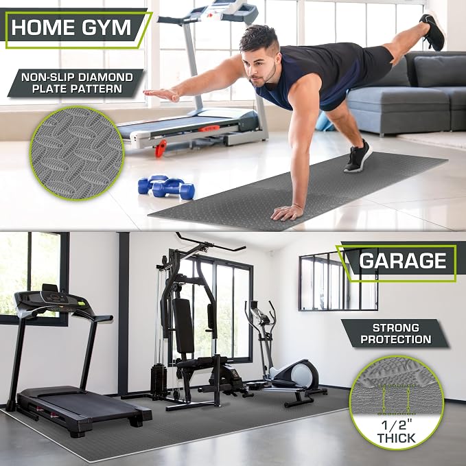 ProsourceFit Exercise Puzzle Mat ½-inch, EVA Interlocking Foam Floor Tiles for Home Gym, Workout Equipment, Kids Play Areas, Grey, 96 SQ FT - 24 Tiles
