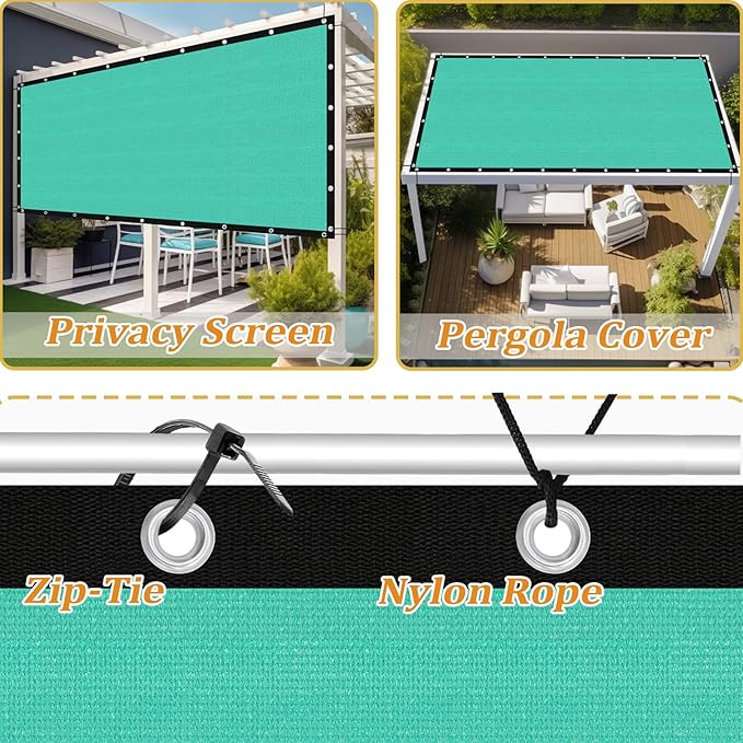 Shade&Beyond Customized Size 90% Sun Shade Cloth with Grommets, 5' X 14' Pergola Shade Cover Canopy, Mesh Tarp Sun Screens for Patio, Outdoor, Garden, Backyard GN01, Turquoise