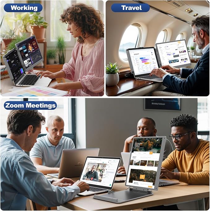 Cenerius 14" 2K Ultra-Clear Laptop Screen Extender, Portable Dual Monitor for 13-17 Inch Laptops, USB-C/HDMI Plug & Play IPS Display, Compatible with Mac/Windows/Android/Switch/PS5/Xbox