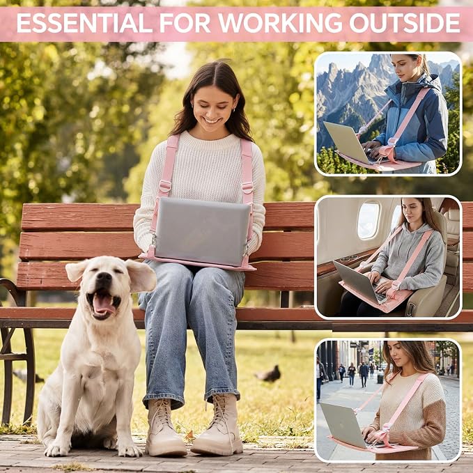 Suncalla Laptop Harness for Walking Portable Wearable Laptop Stand for up to 16'' Tablets E-Readers Notebook Notepad Standing Desk with Adjustable Straps(Pink)