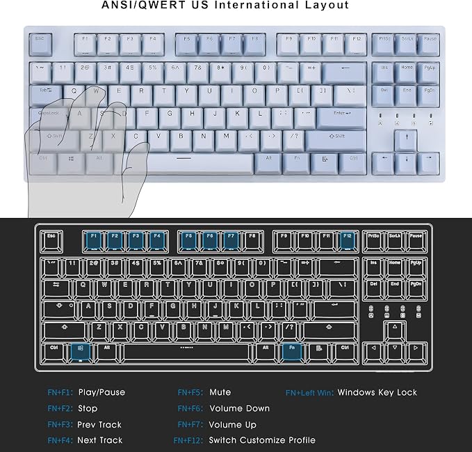 DURGOD Taurus K320 TKL Mechanical Keyboard | 87 Keys Tenkeyless | USB C Wired | Doubleshot PBT Keycaps | Programmable Keys | NKRO Rollover | Windows & Mac (Haze BlueCherry Brown)
