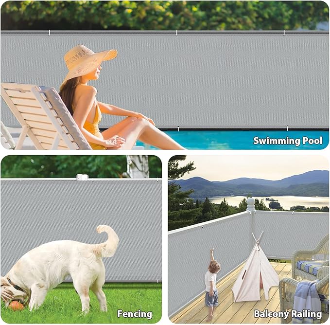 LOVE STORY 3' x4' Gray Waterproof Balcony Privacy Screen Cover - Opaque Fence Covering Privacy, 100% Polyester Fabric, UV Protection Shield for Apartment Railing,Outdoor Patio, Deck, Porch