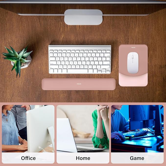 MOSISO Wrist Rest Support for Mouse Pad&Keyboard Set, Rectangular Ergonomic Mousepad Non-Slip Base Home/Office Pain Relief&Easy Typing Pad with Neoprene Cloth&Raised Silicone Lining, Salmon Pink
