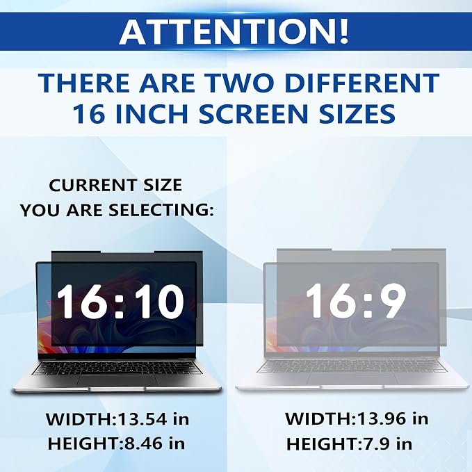 Magnetic Laptop Privacy Screen 16 Inch 16:10, Removable Computer Privacy Filter Shield and Anti Glare Blue Light Screen Protector, Compatible with HP Dell Acer Asus Samsung Lenovo ThinkPad