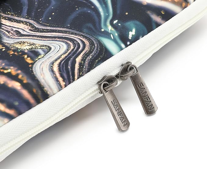 360° Protective 3 Pockets Laptop Sleeve Case Bag with Handle for MacBook Air 15 inch,MacBook Pro 16 inch and 15.6 inch Screen Laptop (Black Marble)