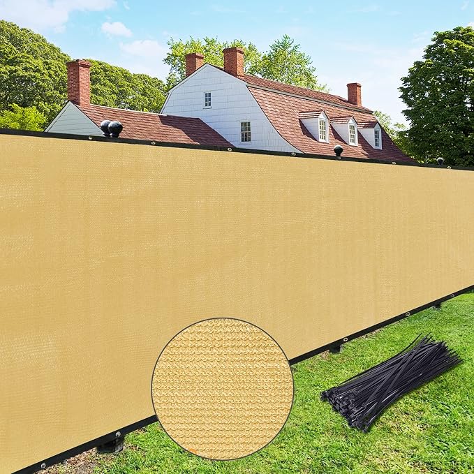 UPGRADE Privacy Fence Screen 5'x42' Sand Outdoor 90% Visibility Blockage 170 GSM Mesh Shade Cover Panels for Backyard,Balcony,Home Decoration with Zip Ties,Customized Avaliable