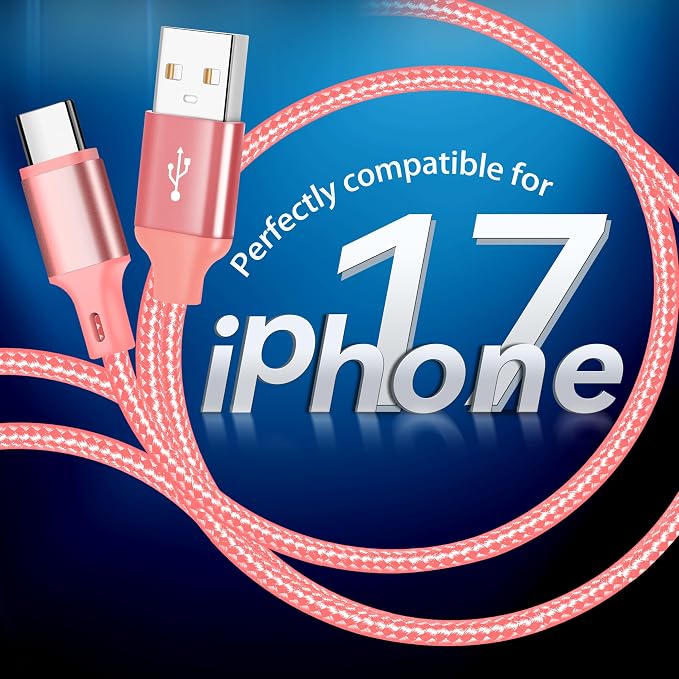 USB A to USB C Charger Cable, 5 Pack [3/3/6/6/10ft] Type C Fast Charging Cord High Data & Transfer Wire Compatible for iPhone 16/15/Pro/Plus/Pro Max iPad Pro Air ps5 Controller Samsung Galaxy(Pink)