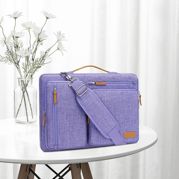 MOSISO 360 Protective Laptop Shoulder Bag,15-15.6 inch Computer Bags Compatible with MacBook Pro 16 inch, HP, Dell, Lenovo, Asus Notebook,Side Open Messenger Bag with 4 Zipper Pockets, Purple
