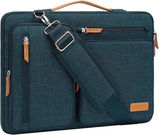 MOSISO 360 Protective Laptop Shoulder Bag,15 inch Computer Bag Compatible with MacBook Air 15 inch M5 M4 M3 M2/Pro 15, Dell XPS Plus,Side Open Messenger Bag with 4 Zipper Pockets&Handle, Teal Green