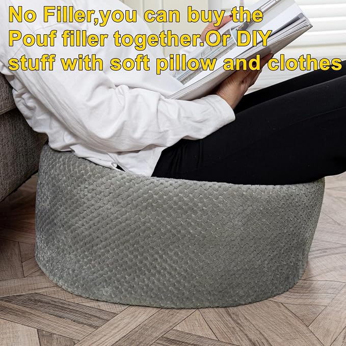 Asuprui Pouf Ottoman Unstuffed Pouf Ottoman Foot Rest No Filler Foot Stool Floor Pouf 20x20x12 Inches Fuzzy Chair Floor Chair Foot Rest with Storage for Living Room Bedroom Light Gray Pouf Cover