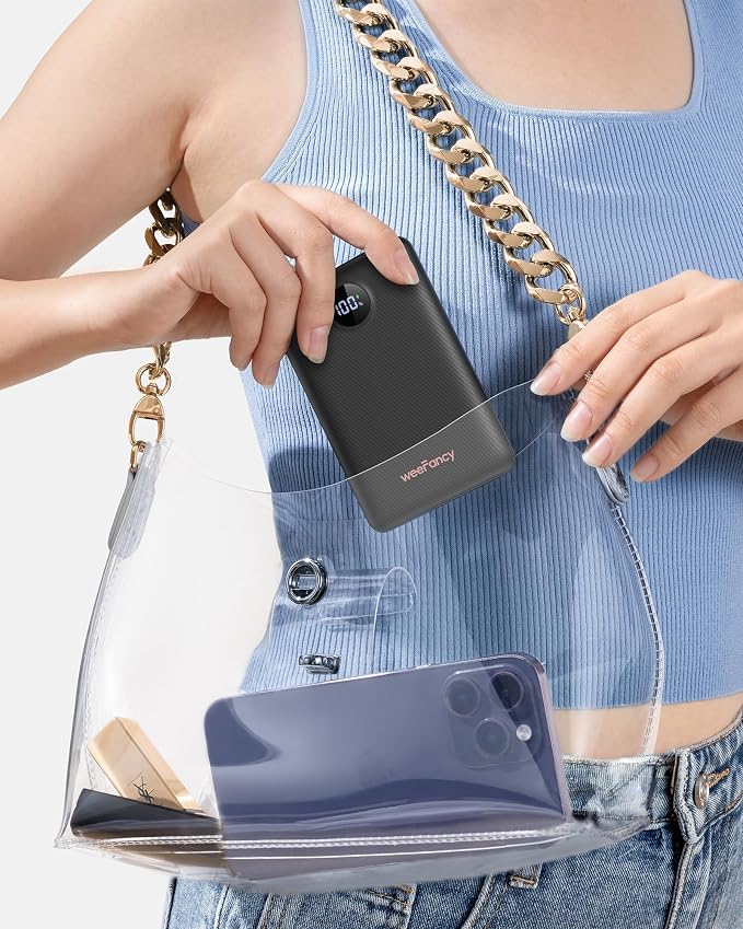 WeeFancy Mini Portable Charger with Built-in Cables 22.5W Fast Charging Power Bank USB-C Small Battery Pack 10000mAh Travel Essential Slim Battery for iPhone 17/16/15/14, Samsung 25/24, and More