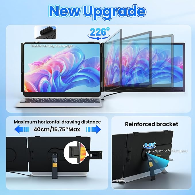 Laptop Screen Extender, Ultra-lightweight 14" FHD 1080P IPS Dual Screen, Laptop Monitor Extender with USB-C/HDMI Port, Plug and Play Portable Monitor for 13-17" Laptops (Wins/Mac/Android//Switch/PS5)