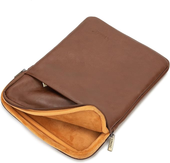Kinmac 360° Protective Vertical Laptop Sleeve Case Cover Bag (Coffee PU, 15.6 inch-16 inch)