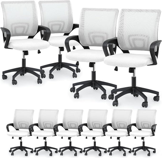 Magshion Ergonomic Office Chair 10 Pack, Mid-Back Mesh Desk Chair, Adjustable Swivel Computer Chair with Lumbar Support & Breathable Backrest for Gaming, Work, Study, 300 Lbs Capacity, White