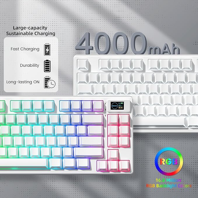 Womier 75% Wireless Mechanical Keyboard with Color Multimedia Screen PC Gaming Keyboard, 3-Modes Hot Swappable Shine Through Manga Key Board w/Wrist Rest, Gasket RGB Custom for Mac/Win (SK80 PRO