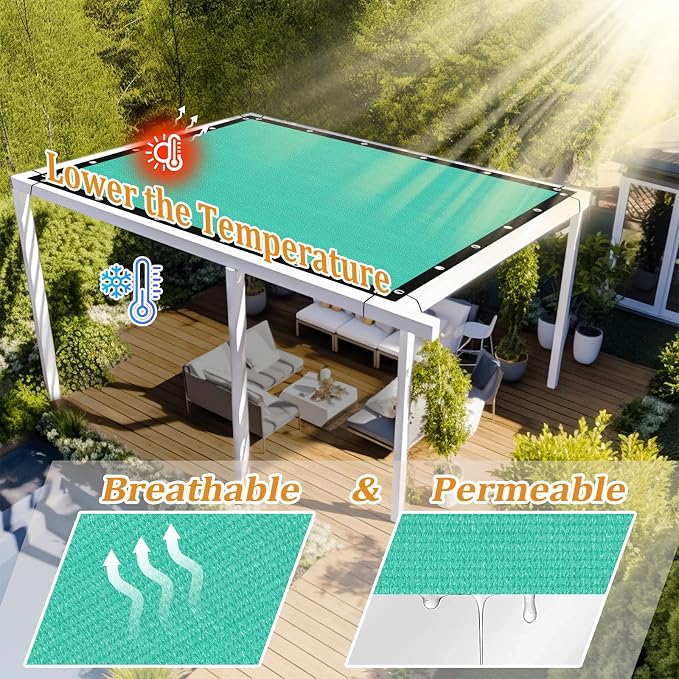 Shade&Beyond Customized Size 90% Sun Shade Cloth with Grommets, 4' X 4' Pergola Shade Cover Canopy, Mesh Tarp Sun Screens for Patio, Outdoor, Garden, Backyard GN01, Turquoise
