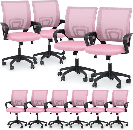 Magshion Ergonomic Office Chair 10 Pack, Mid-Back Mesh Desk Chair, Adjustable Swivel Computer Chair with Lumbar Support & Breathable Backrest for Gaming, Work, Study, 300 Lbs Capacity, Pink