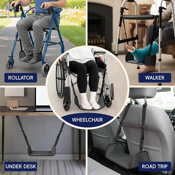 SPRING SEAON Wheelchair Foot Rest Hammock, Adjustable Leg Support Foot Sling with Soft Padded Base, Anti-Squeeze Footrest Replacement for Wheelchairs, Essential Wheelchair Accessories (Gray)