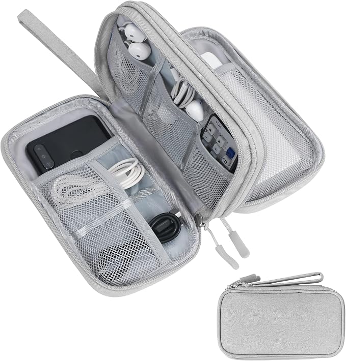 Skycase Electronic Organizer Travel Case - Waterproof Travel Cord Pouches for Organization, Cable Organizer, All-in-One Double Layers Storage Bag for Accessories, Charger, Cable, Grey- Medium