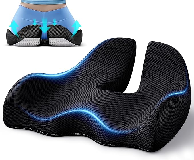 Benazcap Medium Large Memory Seat Cushion for Office Chair Ergonomic Cushions Pad Pillow for Pressure Relief Sciatica & Pain Relief Memory Foam for Long Sitting for Gaming Chair and Car Seat Black