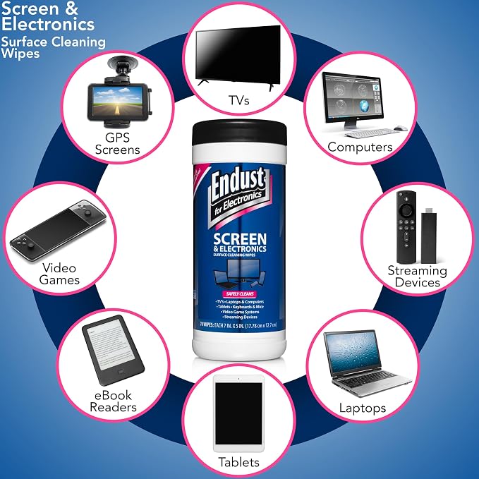 Endust For Electronics; Cleaning Wipes for Screens & Electronics Surfaces; Pre-Moistened, Alcohol & Ammonia Free, 140 Count (Pack of 2)