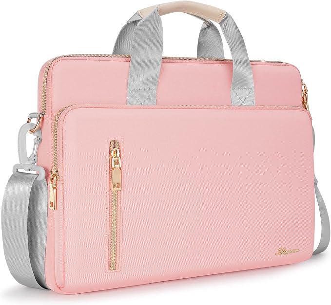 KIZUNA Laptop Bag Case 15.6 Inch Computer Shoulder Messenger Sleeve Briefcase For 16" MacBook Pro M1 M2 Max/16 Lenovo IdeaPad Flex 5i/Thinkbook 16+ /15.6" HP Envy x360 15/Dell XPS 15/LG Gram 15,Pink