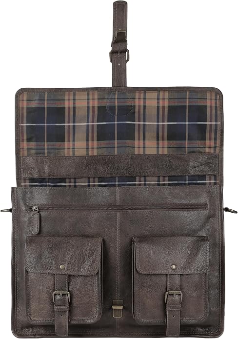 Leather briefcase 18 inch laptop messenger bag for men and women best satchel office bag