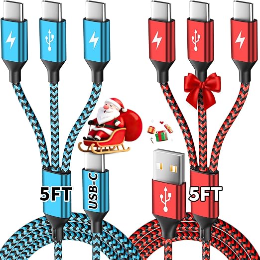 USBC Charger Cable, USB A/C to USB C Multi Charging Cable, Charger Cord Type C [2Pack 5Ft], 3 in 1 Multi Charger Cord, USB C Cable with 3 Type-C Connectors for iPhone 17/16/15, Galaxy S24/23, iPad