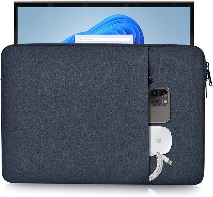 15.6 inch Portable Monitor Case, Protective Carrying Sleeve for Most 15.6-16.1 inch Portable Monitor with Accessory Pocket, Navy Blue