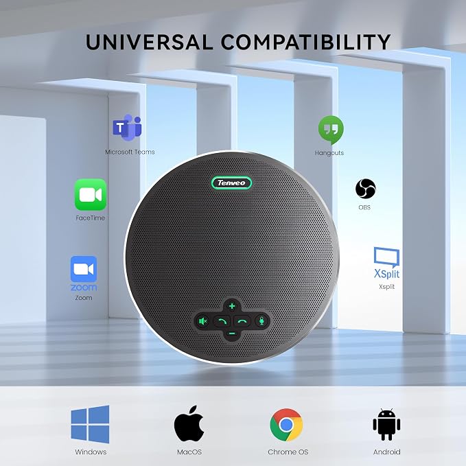 Tenveo Bluetooth Conference Speakerphone Bluetooth/Wireless/USB, 8 AI Noise Mics and 360° Sound Pickup,Compatible with Zoom, Teams, OBS, Supports 12-15 People for 18H of Talk Time MagiCallpro