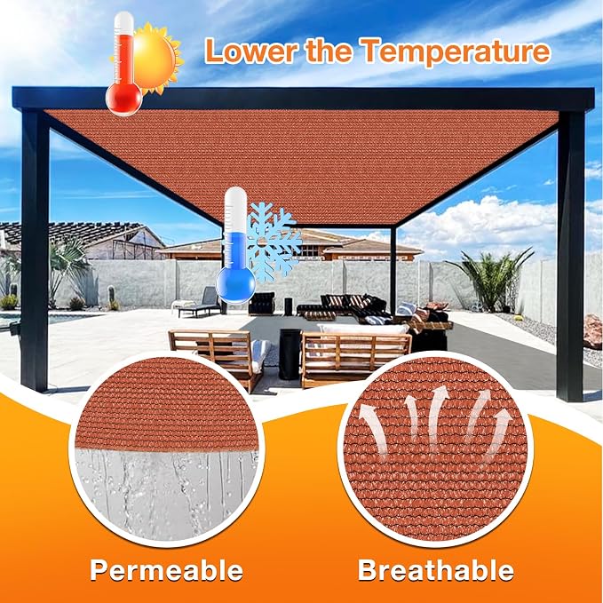Artpuch 90% Sun Shade Cloth, 5 x 7 FT Pergola Shade Cover Canopy with Grommets, Sun Screen Fabric Tarp for Patio, Outdoor, Garden, Backyard, Rust Red