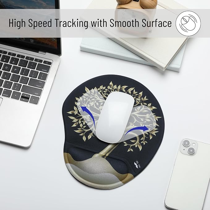 Mr. Pen- Ergonomic Mouse Pad with Wrist Rest, Golden Tree Design, Breathable Fabric with Memory Foam Cushion, Non-Slip Rubber Base, Gel Mouse Pad with Wrist Support