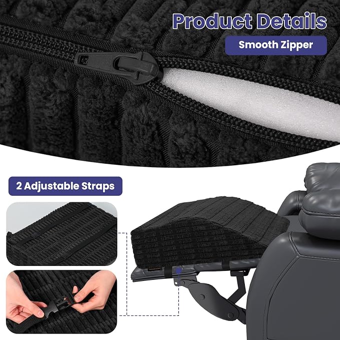 idee-home Recliner Leg Rest Cushion, Recliner Footrest Extender Pillow with Removable Corduroy Cover, Multi Purpose Ergonomic Foot Pillow Back & Lumbar Support Cushion for Bed Sofa Couch, Black