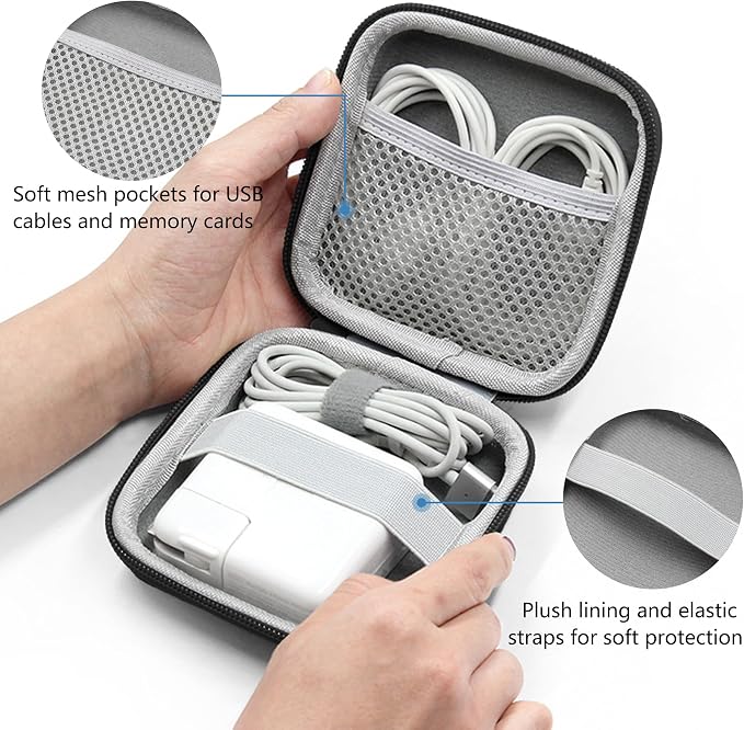 Charger Case for Macbook, Portable Tech Electronic Organizer Bag, Small Travel Storage Pouch for Laptop Accessories, MacBook Power Adapter, Charging Cords, USB Drives, Power Bank (Black, M)