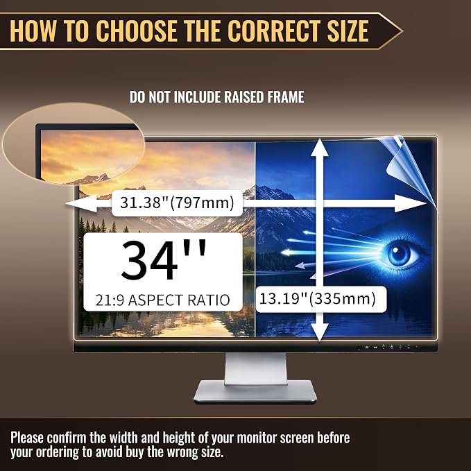 34 Inch Privacy Screen Protector - 95% Blue Light Blocking, Anti-Glare Monitor Filter for 16:9 Widescreen - Anti-Scratch Privacy Shield