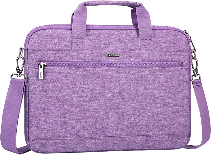 LANDICI 360° Protective Laptop Bag Case 14-15 Inch with Shoulder Strap & Handle, Waterproof Computer Sleeve Cover for MacBook Air/Pro 15, Chromebook 14, Slim Briefcase for Women, Purple