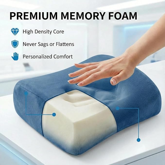 Poshetion Lumbar Support Pillow for Office Chair & Car – Memory Foam Back Cushion with Adjustable Straps & Breathable Mesh Cover（Blue）