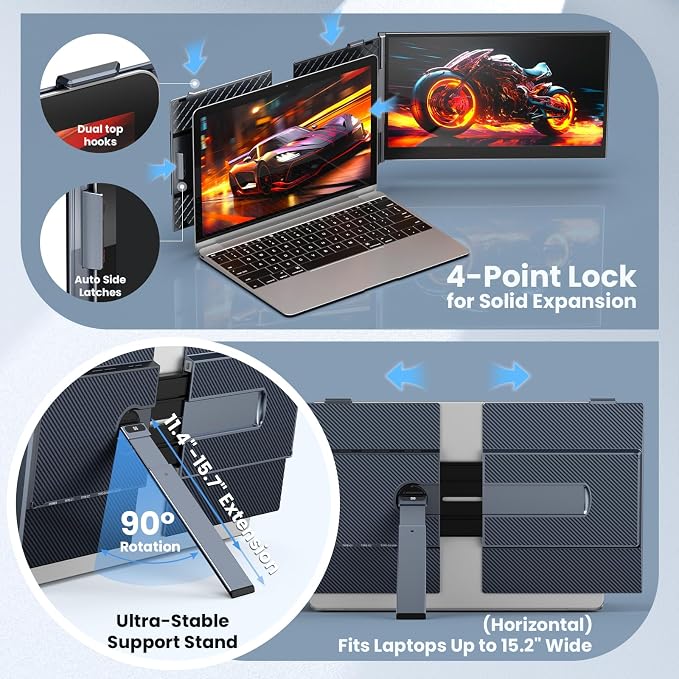 Laptop Screen Extender, 14" Ultra-Thin & Lightweight Portable Monitor, 1080P FHD IPS Second Screen, Plug and Play, Laptop Monitor Extender Compatible for Mac/Win Laptops 13-17 Inch