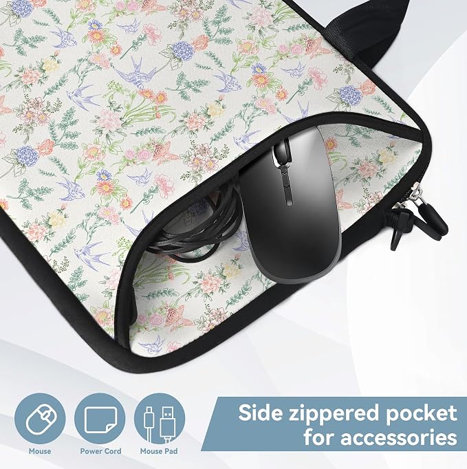 RICHEN 14 15 15.4 15.6 inch Laptop Shoulder Bag Messenger Bag Notebook Handle Sleeve Neoprene Carrying Case with Accessories Pocket (14-15.6 inch, Flowers Swallows)