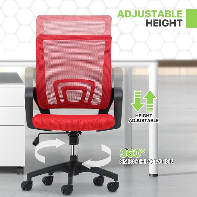 Magshion Ergonomic Office Chair 10 Pack, Mid-Back Mesh Desk Chair, Adjustable Swivel Computer Chair with Lumbar Support & Breathable Backrest for Gaming, Work, Study, 300 Lbs Capacity, Red