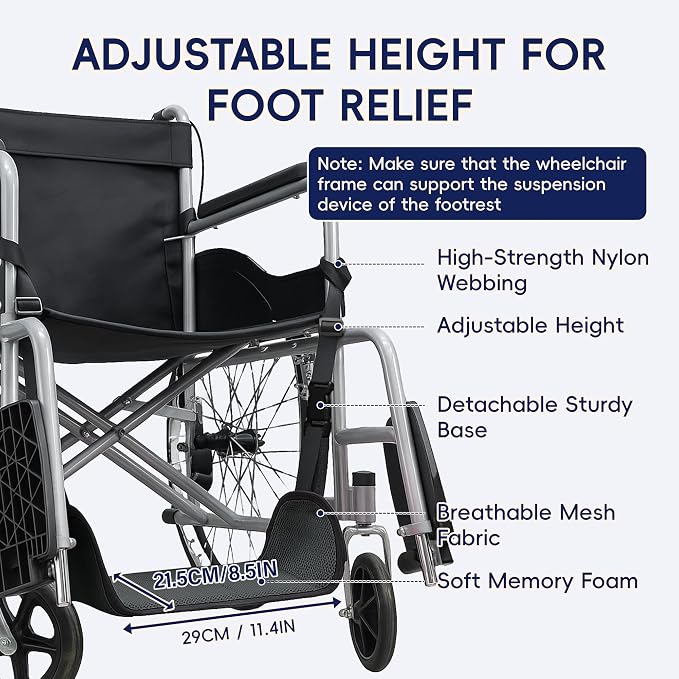 SPRING SEAON Wheelchair Foot Rest Hammock, Adjustable Leg Support Foot Sling with Soft Padded Base, Anti-Squeeze Footrest Replacement for Wheelchairs, Essential Wheelchair Accessories (Gray)