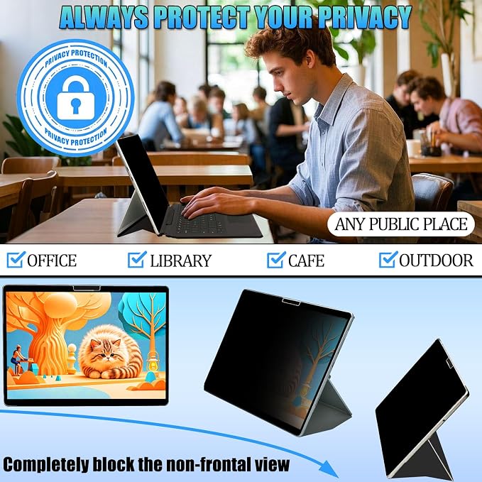Privacy Screen Protector for Microsoft Surface Laptop 6/5/4/3/2/1 (13.5")- Nano-Suction Removable Anti-Spy Filter, Blue Light Blocking, Ultra-Thin Design