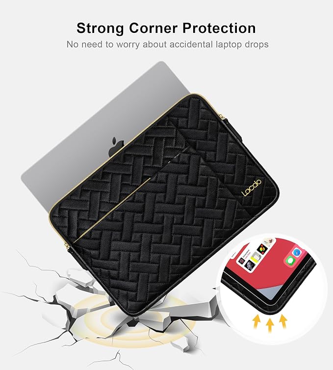 Lacdo Laptop Sleeve Case for 16 inch New MacBook Pro M5 Pro/Max A3428 A3429 (2026), M4/M3/M2/M1 A3403 A3186 A2991 A2780 A2485 2024-2019 | 15 inch Surface Laptop 7 6 5 4 Computer Bag, Elegant Black
