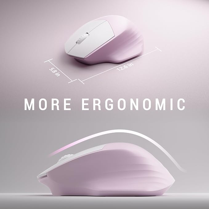 MPTOG Ergonomic Keyboard and Mouse Combo with Wrist Rest, BK Chipset, Full-Size Colorful Office Keyboard and Mouse, Power Button, USB Receiver for PC Laptop(Pink White)