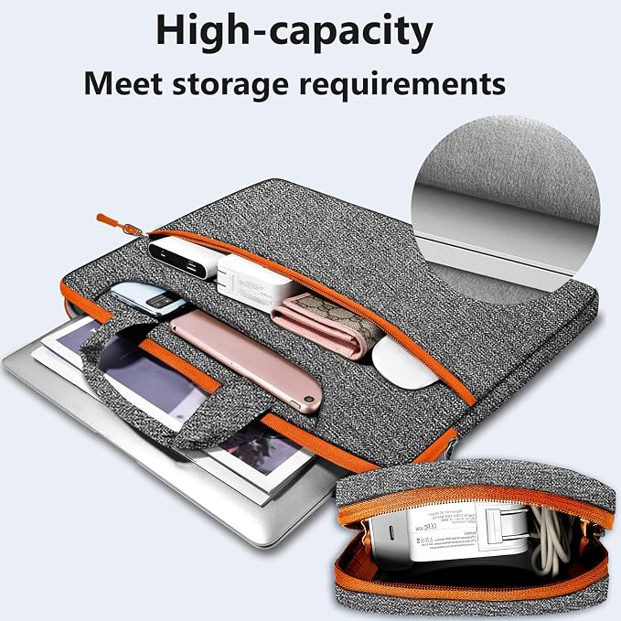 Hseok Laptop Shoulder Bag 13-14 inch Shockproof Water-Resistant HandBag with Small Case Compatible with MacBook Pro/Neo 14" M5/M4/M3/M2/M1, Mac Air/Pro 13.3", XPS 13/14, Most 13"-14" PC,Gray-orange