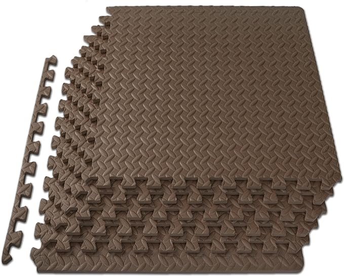 ProsourceFit Exercise Puzzle Mat ½-inch, EVA Interlocking Foam Floor Tiles for Home Gym, Workout Equipment, Kids Play Areas, Brown, 24 Sq Ft - 6 Tiles