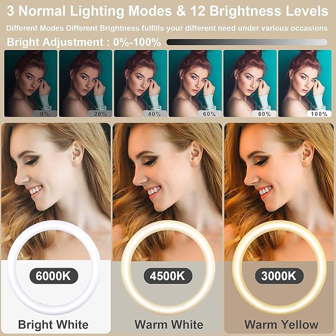 13" Selfie Ring Light with 76" Tripod Stand & 3 Phone Holder, LED Camera Ringlight with 48 RGB Colors Modes & Musical Rhythm Mode and 12 Brightness Dimmable for Makeup/Photography/Videos/Vlog/TikTok