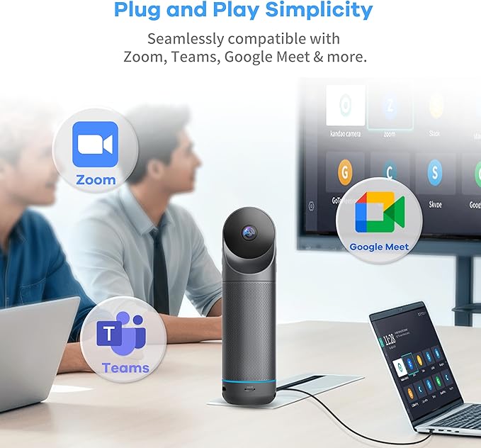 KanDao Meeting Pro 360-degree Video Conference Camera with Microphones and Speakers, AI Tracking, Smart Zooming, Automatic Focus, 4-in-one Standalone Meeting Room Camera System, Wi-fi/HDMI/USB
